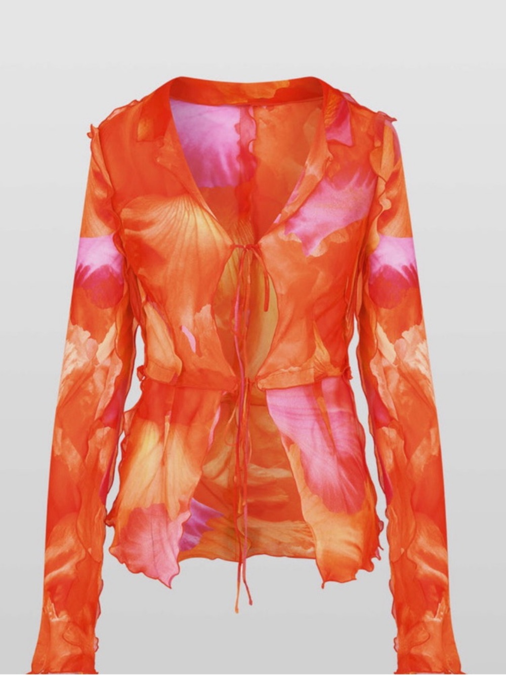 Rat & Boa Orange and Pink Sheer Tie-Front Swim Coverup